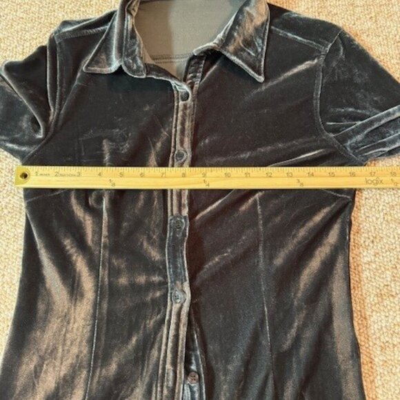 Uniq Blue/Green Velvet Boho Gypsy Night Out Button Down Shirt Size Medium - Picture 4 of 7